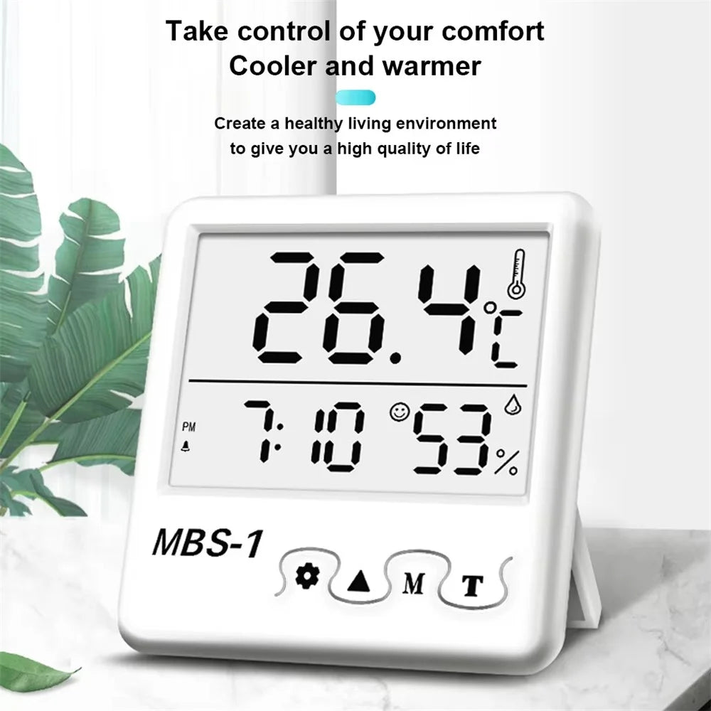 MBS-1 Digital Thermometer Hygrometer with Clock - Indoor Temperature Humidity Monitor - 5