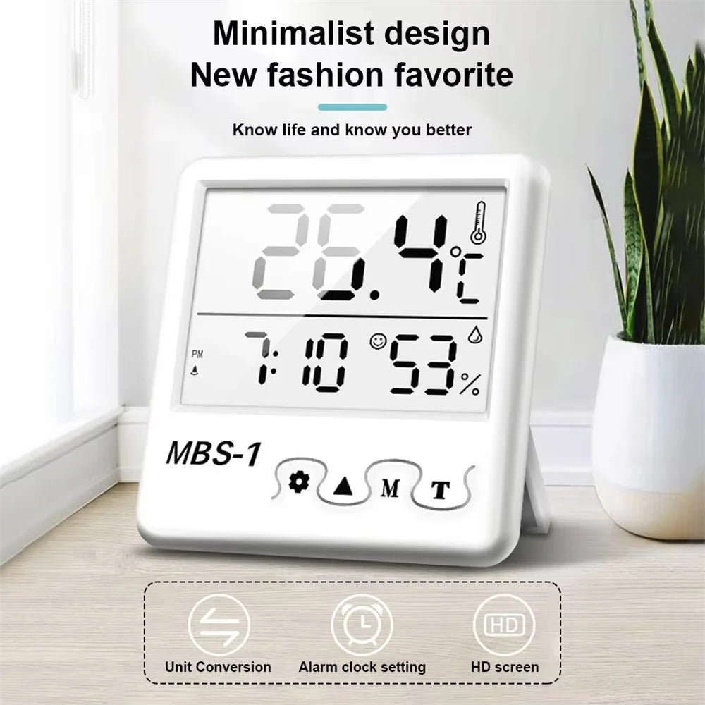 MBS-1 Digital Thermometer Hygrometer with Clock - Indoor Temperature Humidity Monitor - 6
