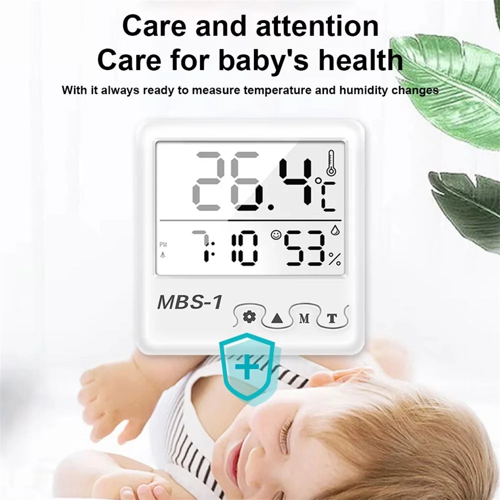 MBS-1 Digital Thermometer Hygrometer with Clock - Indoor Temperature Humidity Monitor - 7