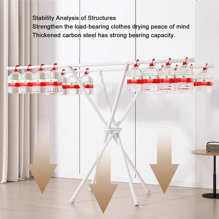 Foldable Clothes Drying Rack Carbon Steel Balcony Bedroom Indoor Free Standing Laundry Hanger Rod - 3