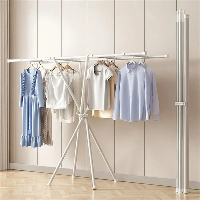 Foldable Clothes Drying Rack Carbon Steel Balcony Bedroom Indoor Free Standing Laundry Hanger Rod - 7