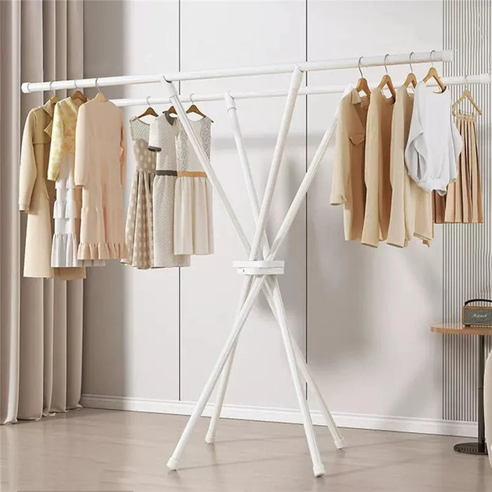 Foldable Clothes Drying Rack Carbon Steel + ABS Quilt Shelf with 2 Bars for Balcony and Bedroom - 2