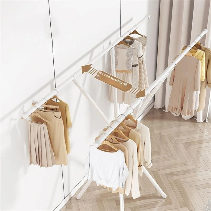 Foldable Clothes Drying Rack Carbon Steel + ABS Quilt Shelf with 2 Bars for Balcony and Bedroom - 3