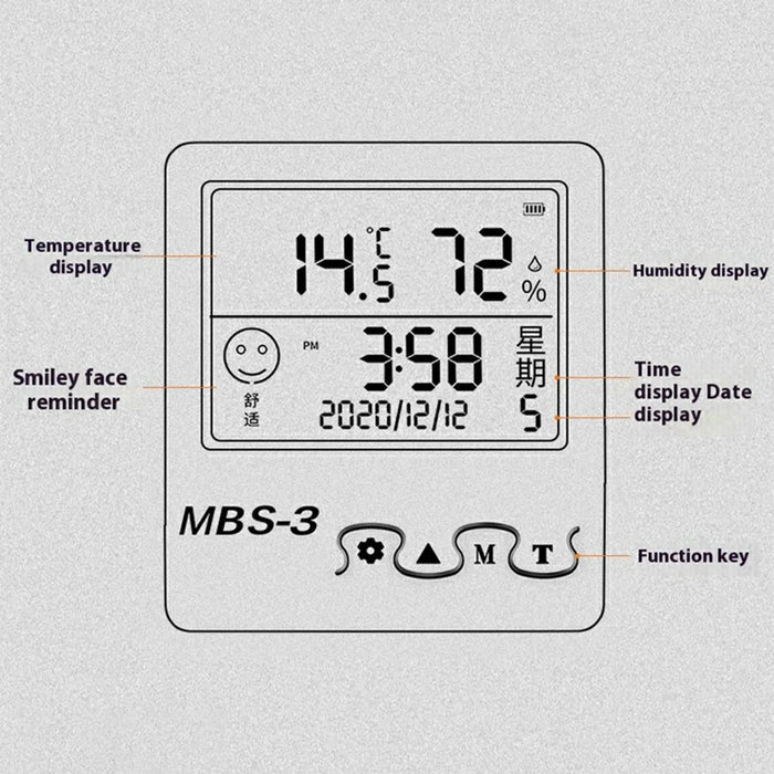 MBS-3 Electronic Thermometer Hygrometer Indoor High-Precision Digital Display Alarm Clock - 2