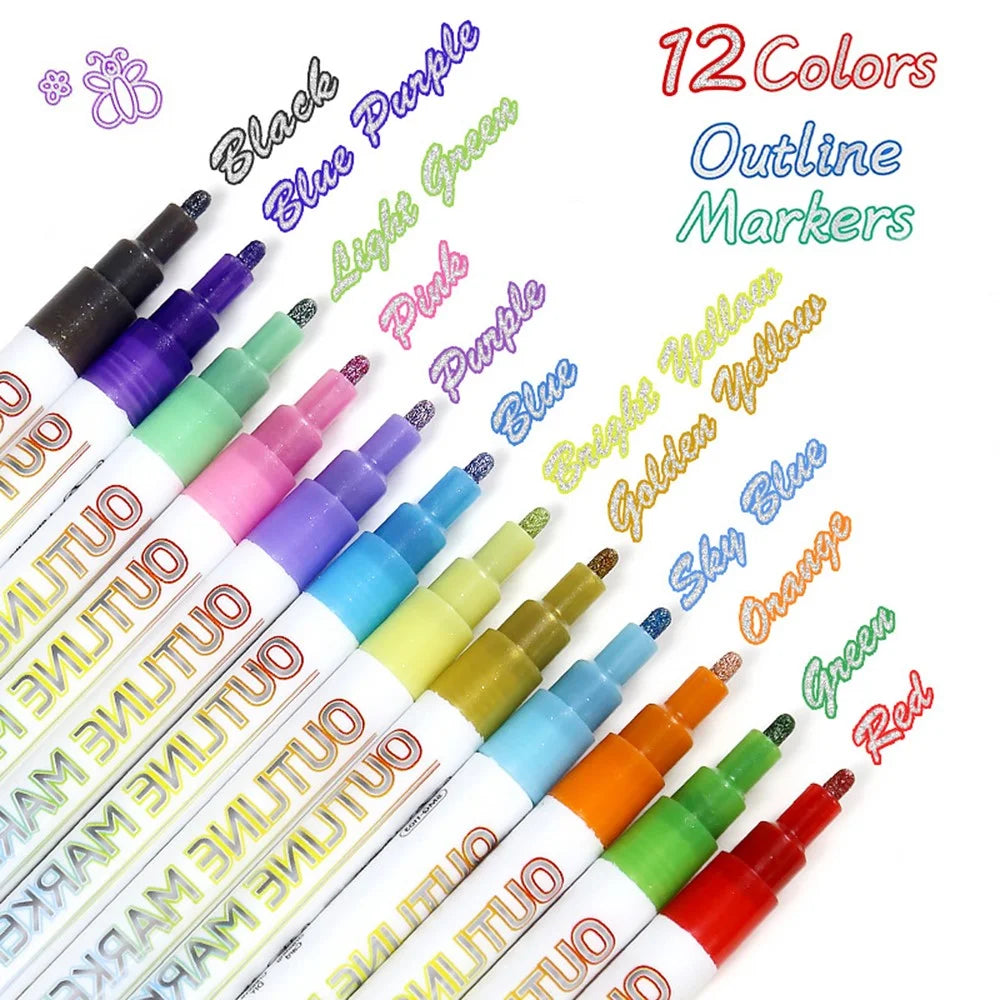 12Pcs Double Line Outline Marker Pens Glitter Pens Metallic Drawing Pens for Christmas Painting - 3