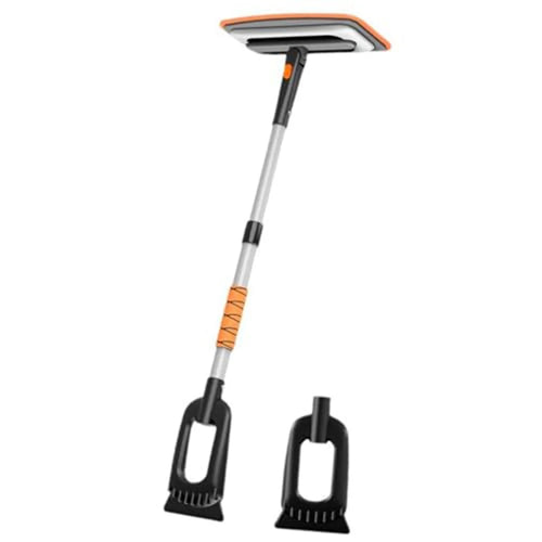Car Snow Brush Ice Scraper 3 in 1 Extendable Aluminum Alloy Winter Snow Removal Tool - Orange - 1