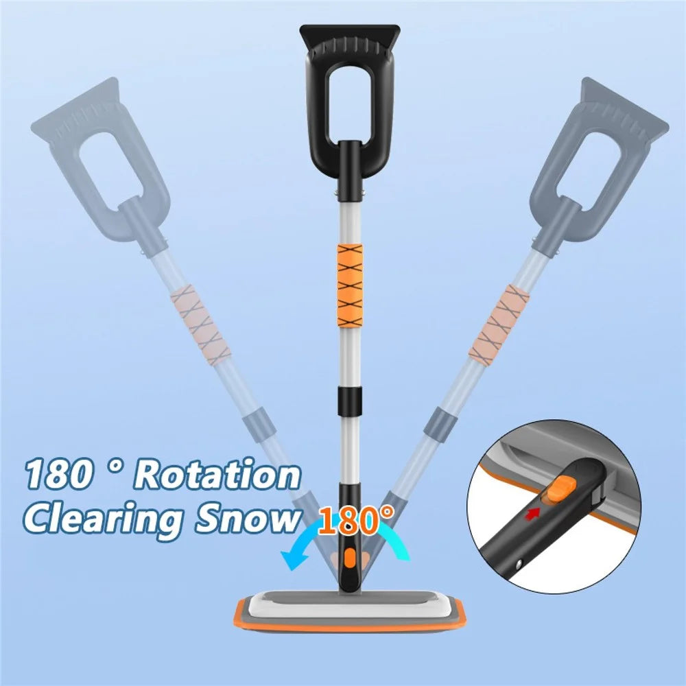 Car Snow Brush Ice Scraper 3 in 1 Extendable Aluminum Alloy Winter Snow Removal Tool - Orange - 4