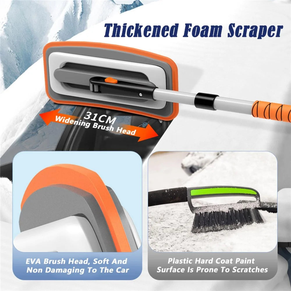 Car Snow Brush Ice Scraper 3 in 1 Extendable Aluminum Alloy Winter Snow Removal Tool - Orange - 5