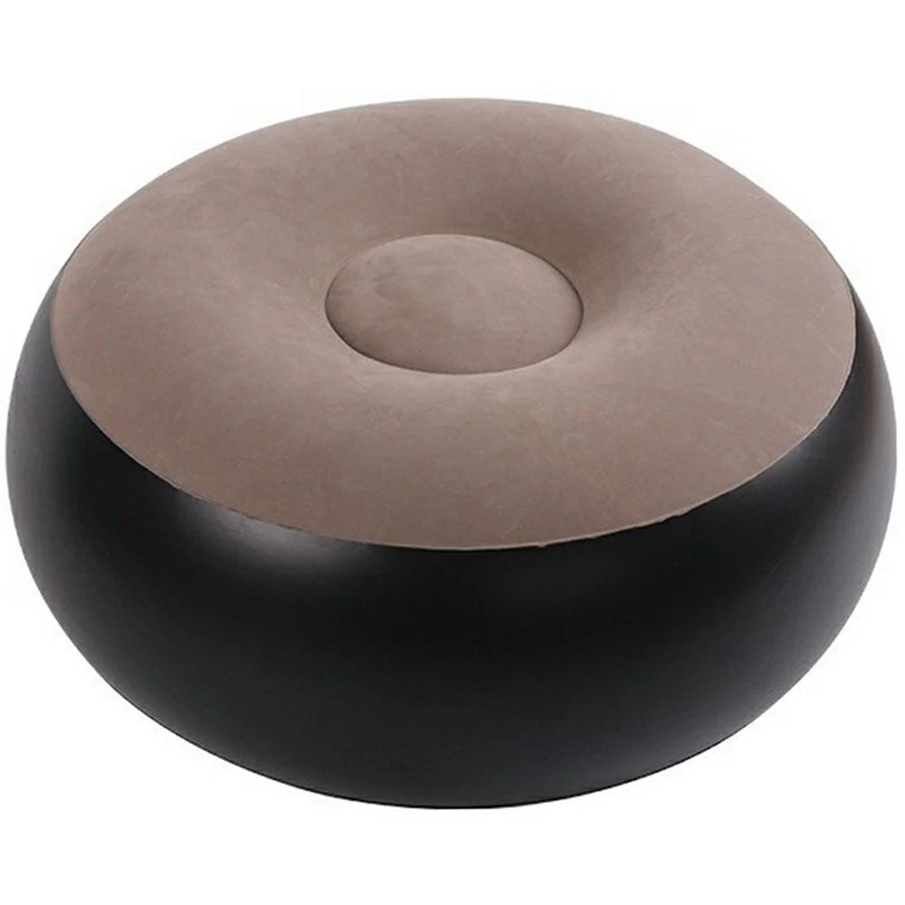 Portable Inflatable Stool Chair Thick Flocked Round Footrest Outdoor Travel Air Seat - Grey - 1