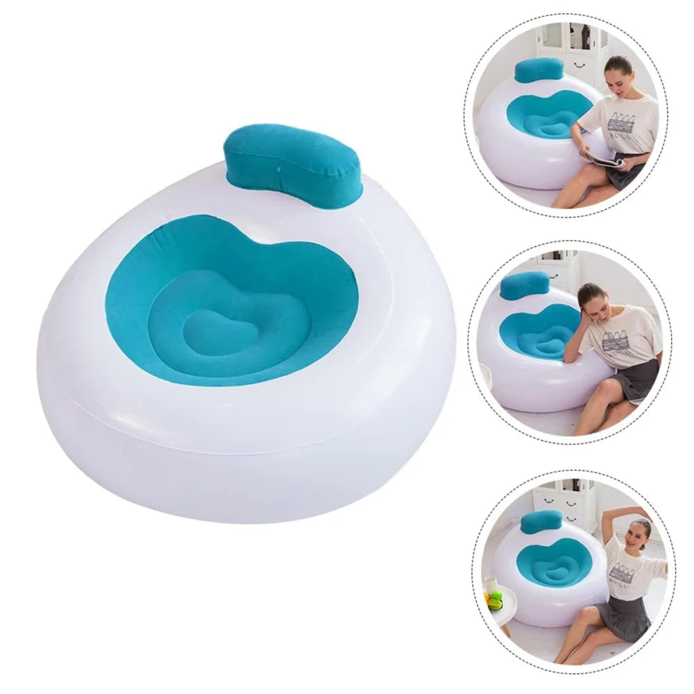 Living Room Inflatable Flocked Heart-Shape Lounger Selfie Prop Portable Air Chair Single Sofa - Blue - 3