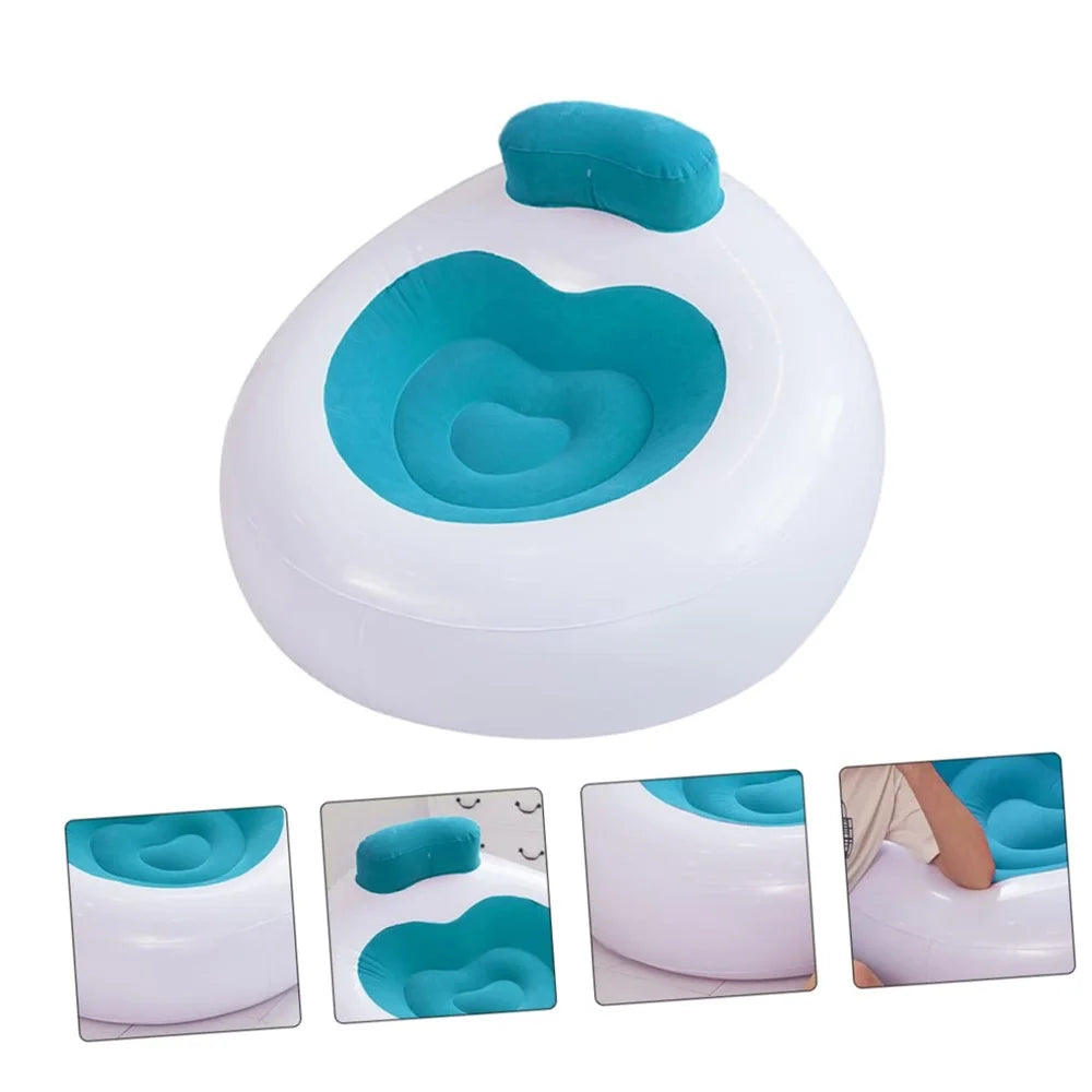 Living Room Inflatable Flocked Heart-Shape Lounger Selfie Prop Portable Air Chair Single Sofa - Blue - 4