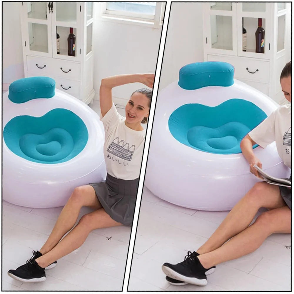 Living Room Inflatable Flocked Heart-Shape Lounger Selfie Prop Portable Air Chair Single Sofa - Blue - 6