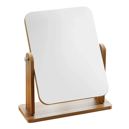 360 Degree Rotating Vanity Mirror with Wooden Base Vintage Desktop Makeup Mirror Size L - 1