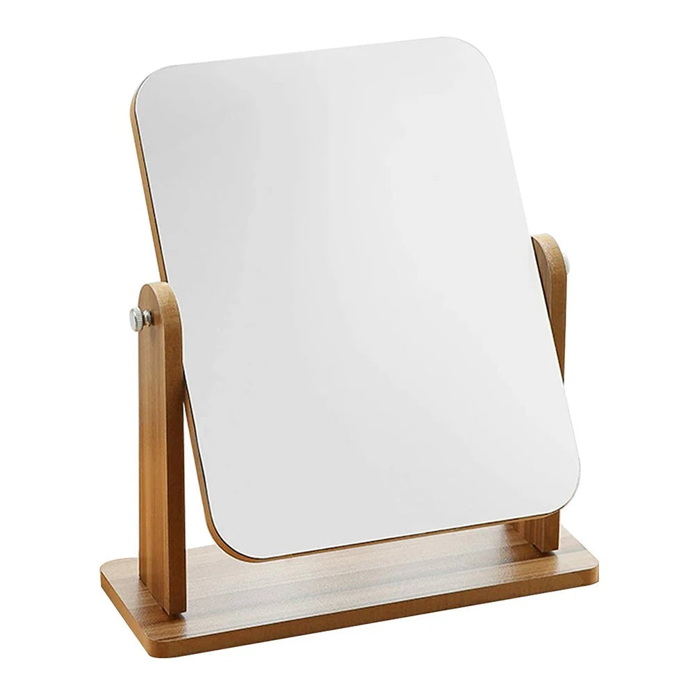 360 Degree Rotating Wooden Makeup Mirror Vintage Desktop High Definition Vanity Mirror - XL - 1