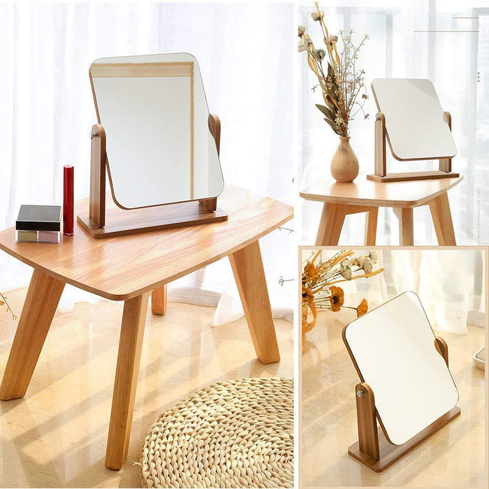 360 Degree Rotating Wooden Makeup Mirror Vintage Desktop High Definition Vanity Mirror - XL - 2