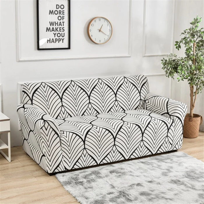 Stretch Sofa Cover for Four Seater 235-300cm European Style Full Wrap Slipcover Elastic Fabric Protector - Maple Leaf / White - 1