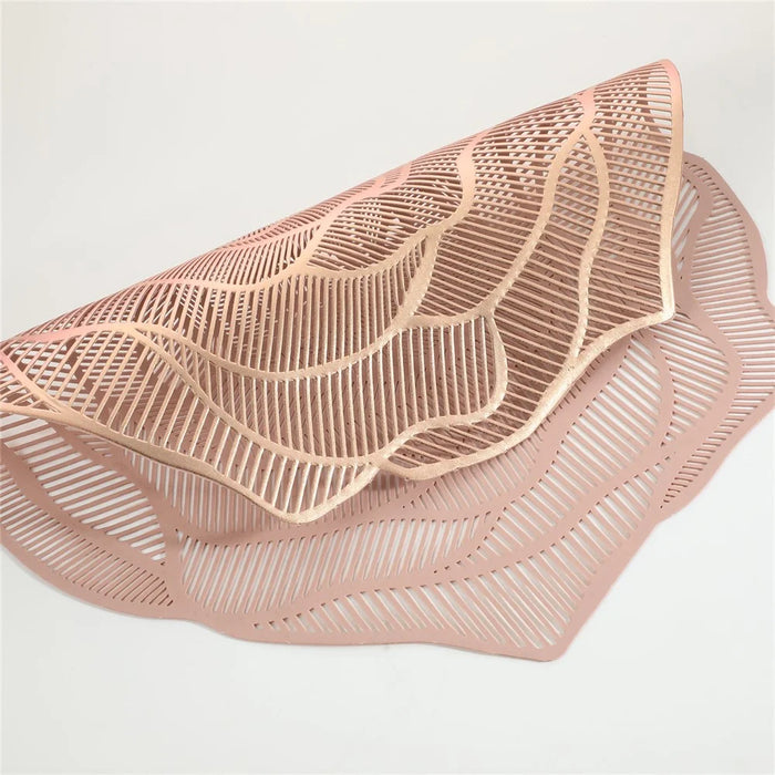 RX3307 12Pcs PVC Dining Table Placemats Heat Resistant Non Slip Rose Pattern Tabletop Mat - Rose Gold - 3