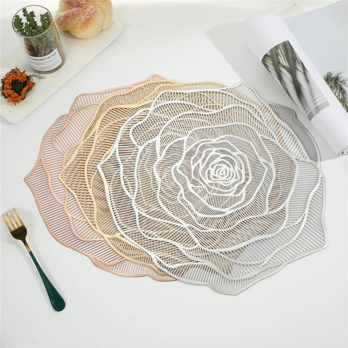 RX3307 12Pcs PVC Dining Table Placemats Heat Resistant Non Slip Rose Pattern Tabletop Mat - Rose Gold - 4