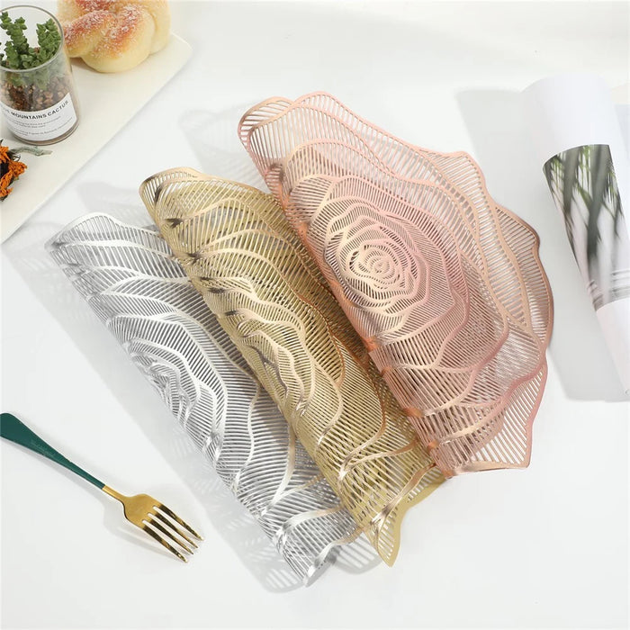 RX3307 12Pcs PVC Dining Table Placemats Heat Resistant Non Slip Rose Pattern Tabletop Mat - Rose Gold - 5