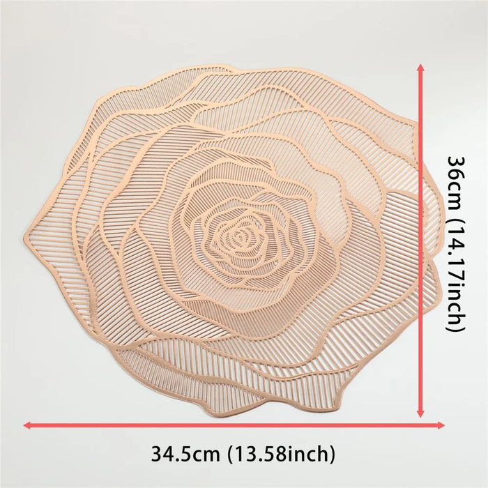 RX3307 12Pcs PVC Dining Table Placemats Heat Resistant Non Slip Rose Pattern Tabletop Mat - Rose Gold - 6