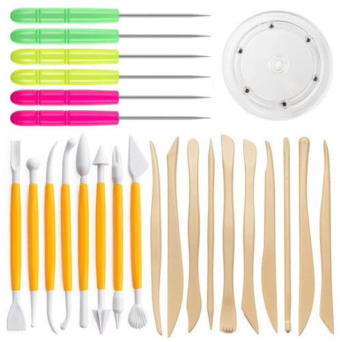 21102501 25PCS Clay Sculpture Tool Set Pottery Carving Knife Detail Needle Figure Transparent Acrylic Turntable - 1