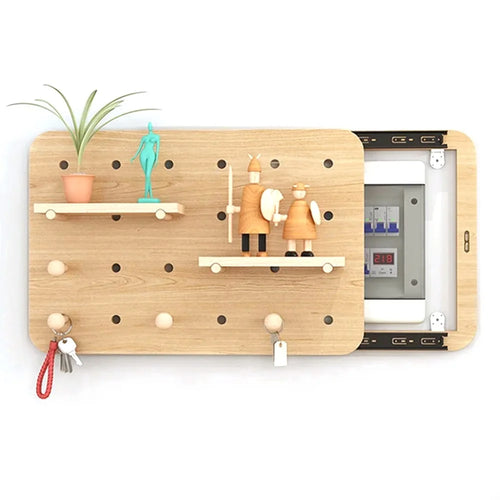 45x30cm Decorative Wall Mounted Electric Box Cover Storage Shelf Wood Pegboard Meter Box Concealer - Wood Color - 1