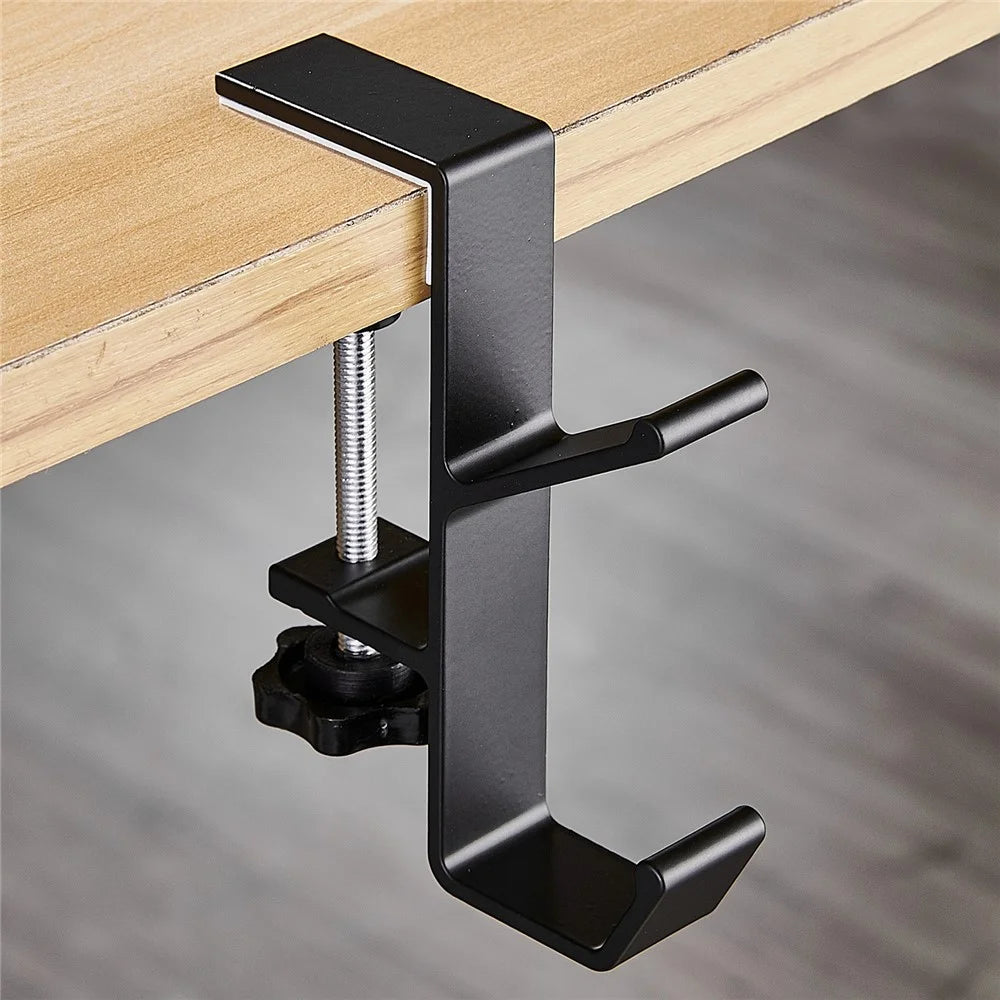 Aluminum Alloy Desk Edge Hook Backpack Headphone Bag Hanger Under Desk Storage Hanger - Black - 1