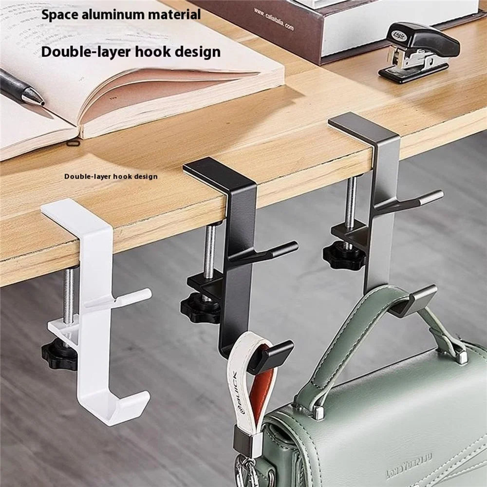Aluminum Alloy Desk Edge Hook Backpack Headphone Bag Hanger Under Desk Storage Hanger - Black - 2