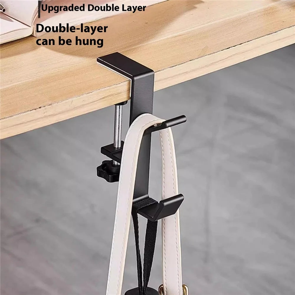 Aluminum Alloy Desk Edge Hook Backpack Headphone Bag Hanger Under Desk Storage Hanger - Black - 4
