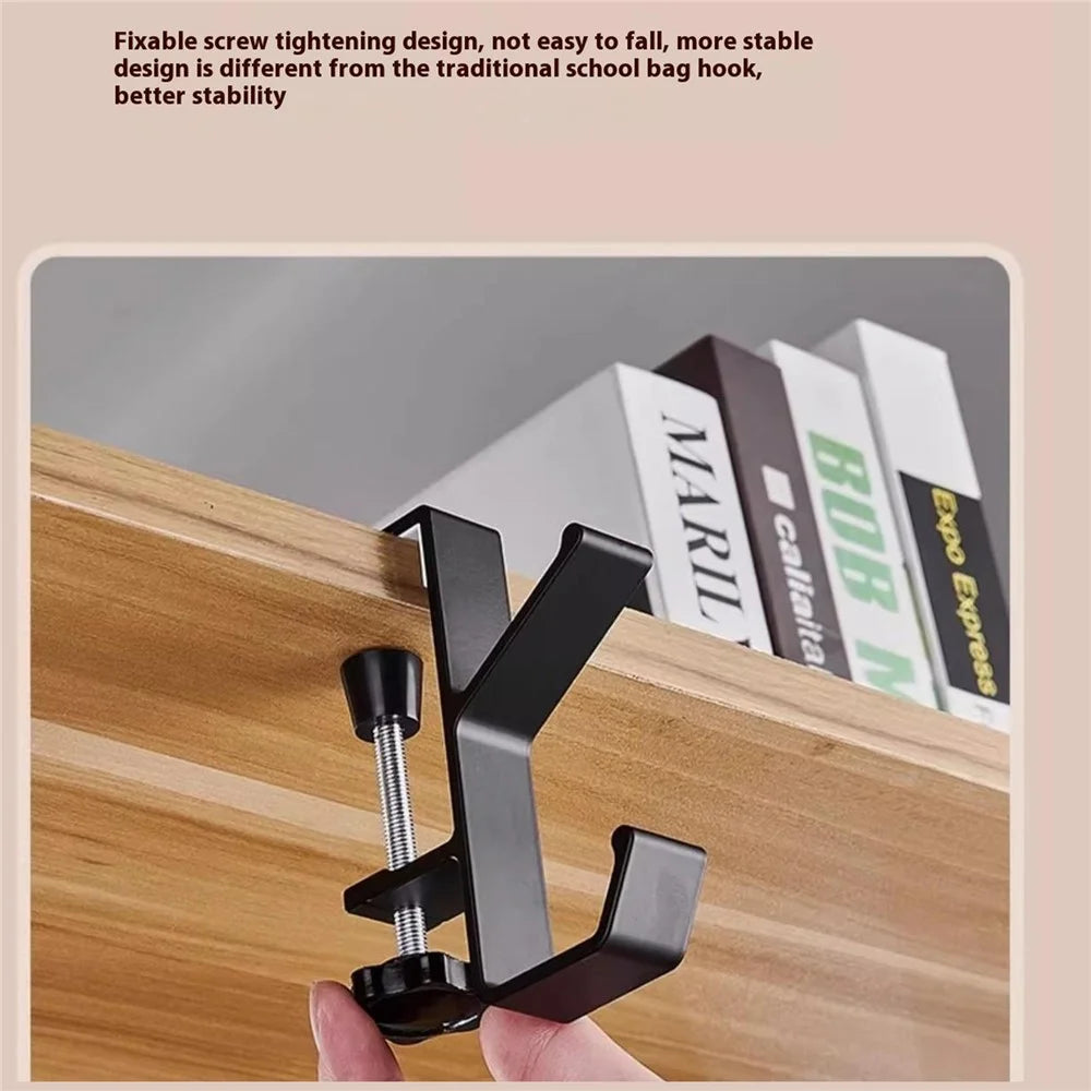 Aluminum Alloy Desk Edge Hook Backpack Headphone Bag Hanger Under Desk Storage Hanger - Black - 5