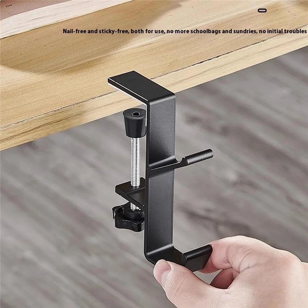 Aluminum Alloy Desk Edge Hook Backpack Headphone Bag Hanger Under Desk Storage Hanger - Black - 6