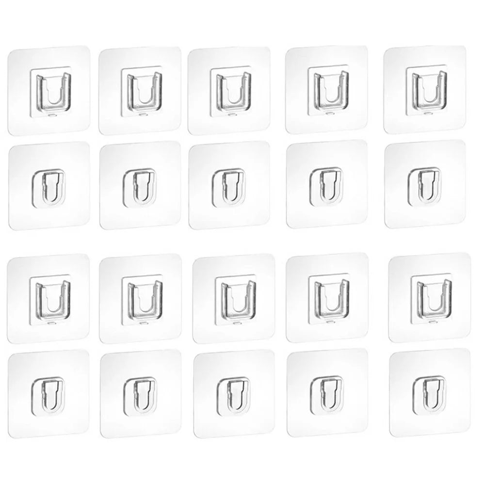 10 Pairs Adhesive Wall Fixing Hooks PVC Traceless Snap-On Hook Power Strip Wall Hanger - 1