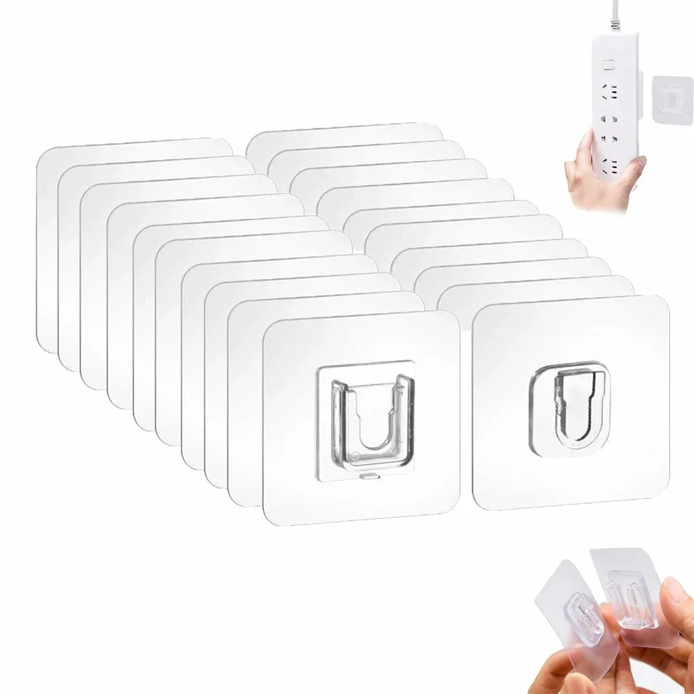 10 Pairs Adhesive Wall Fixing Hooks PVC Traceless Snap-On Hook Power Strip Wall Hanger - 2