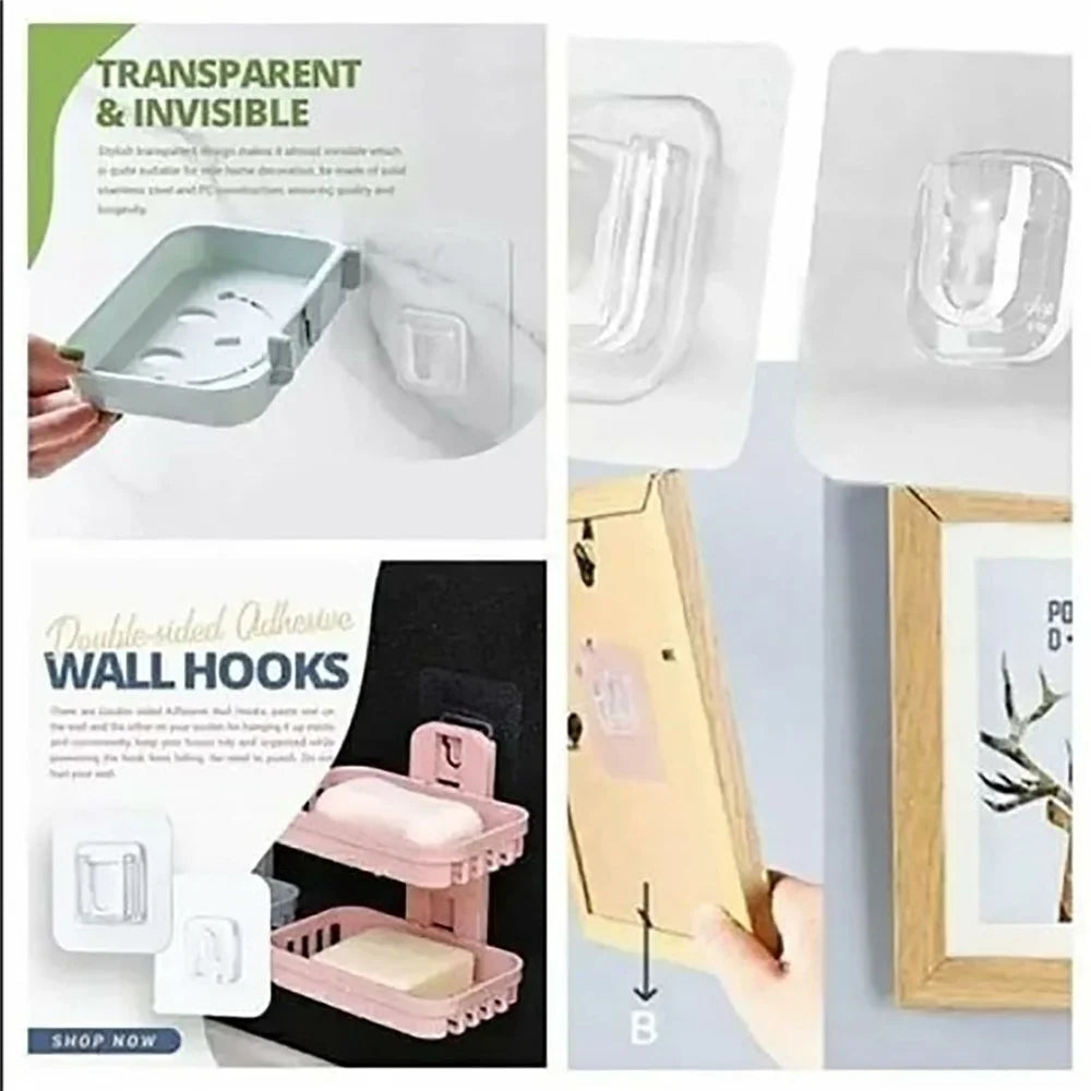 10 Pairs Adhesive Wall Fixing Hooks PVC Traceless Snap-On Hook Power Strip Wall Hanger - 3