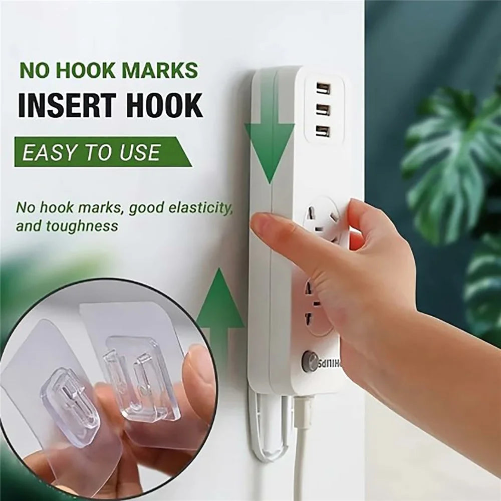 10 Pairs Adhesive Wall Fixing Hooks PVC Traceless Snap-On Hook Power Strip Wall Hanger - 5