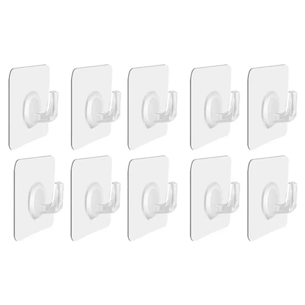 10Pcs Adhesive Wall Door Mount Acrylic Hooks Kitchen Bathroom Towel Key Hanger - 1