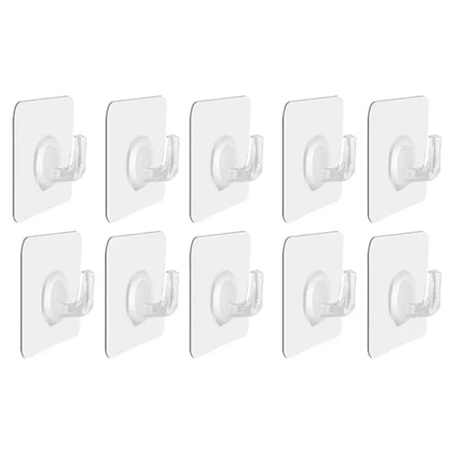 10Pcs Adhesive Wall Door Mount Acrylic Hooks Kitchen Bathroom Towel Key Hanger - 1