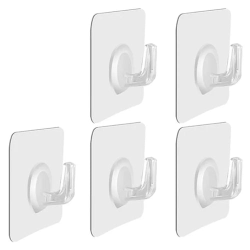 5Pcs Adhesive Wall Door Mount Acrylic Hooks Kitchen Bathroom Towel Key Hanger - 1