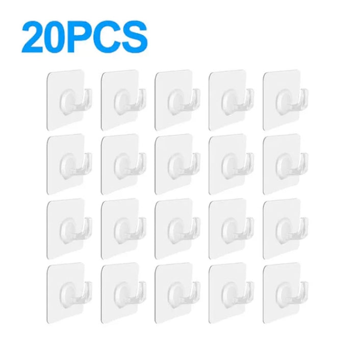 20Pcs Adhesive Wall Door Mount Acrylic Hooks Kitchen Bathroom Towel Key Hanger - 1