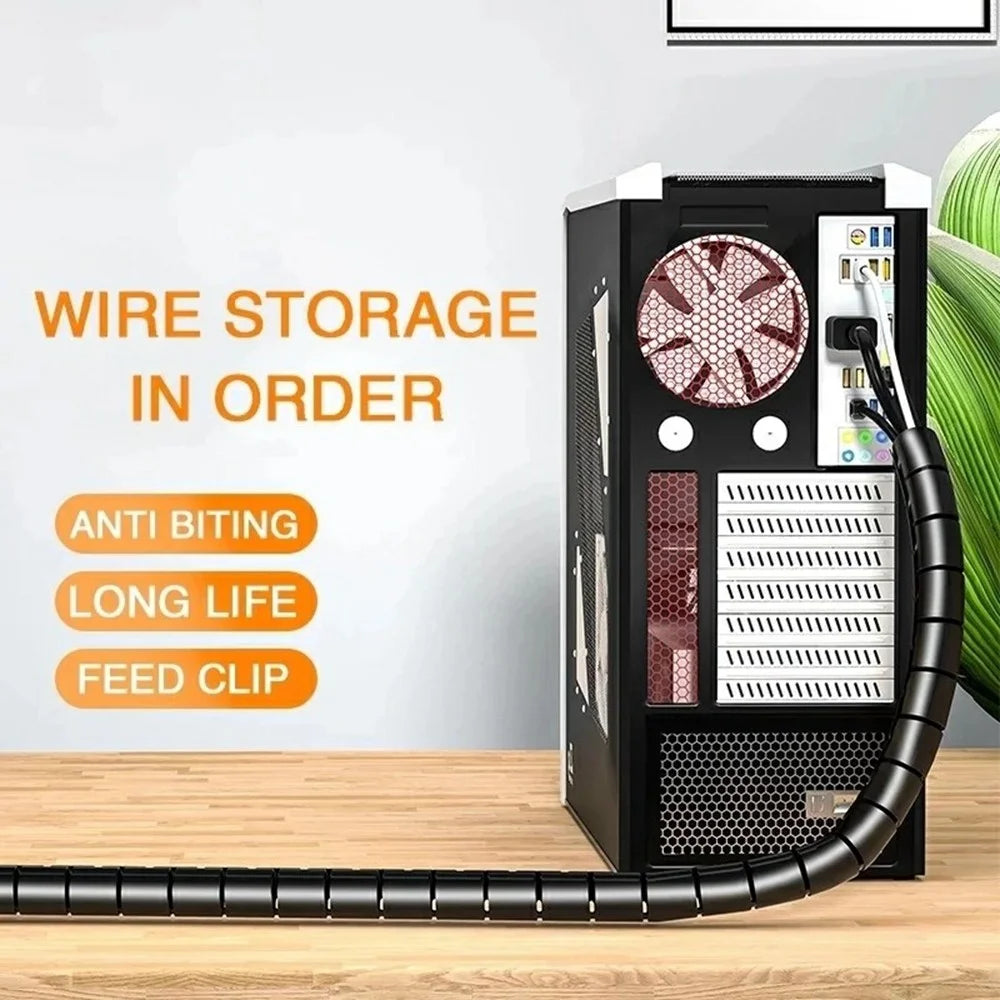 1m Cable Management PE Sleeve Computer Wire Flexible Power Cord Organizer 10mm Diameter - Black - 2