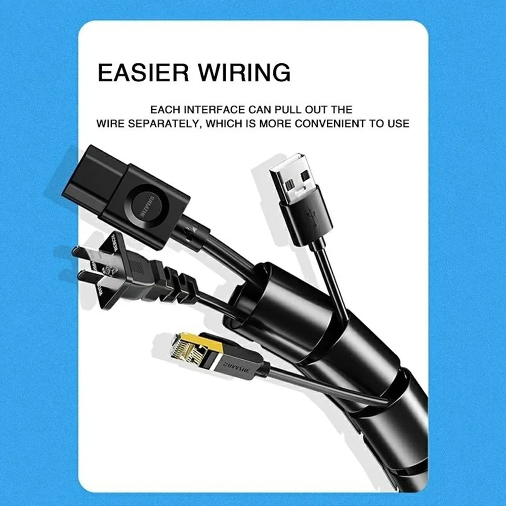 1m Cable Management PE Sleeve Computer Wire Flexible Power Cord Organizer 10mm Diameter - Black - 5
