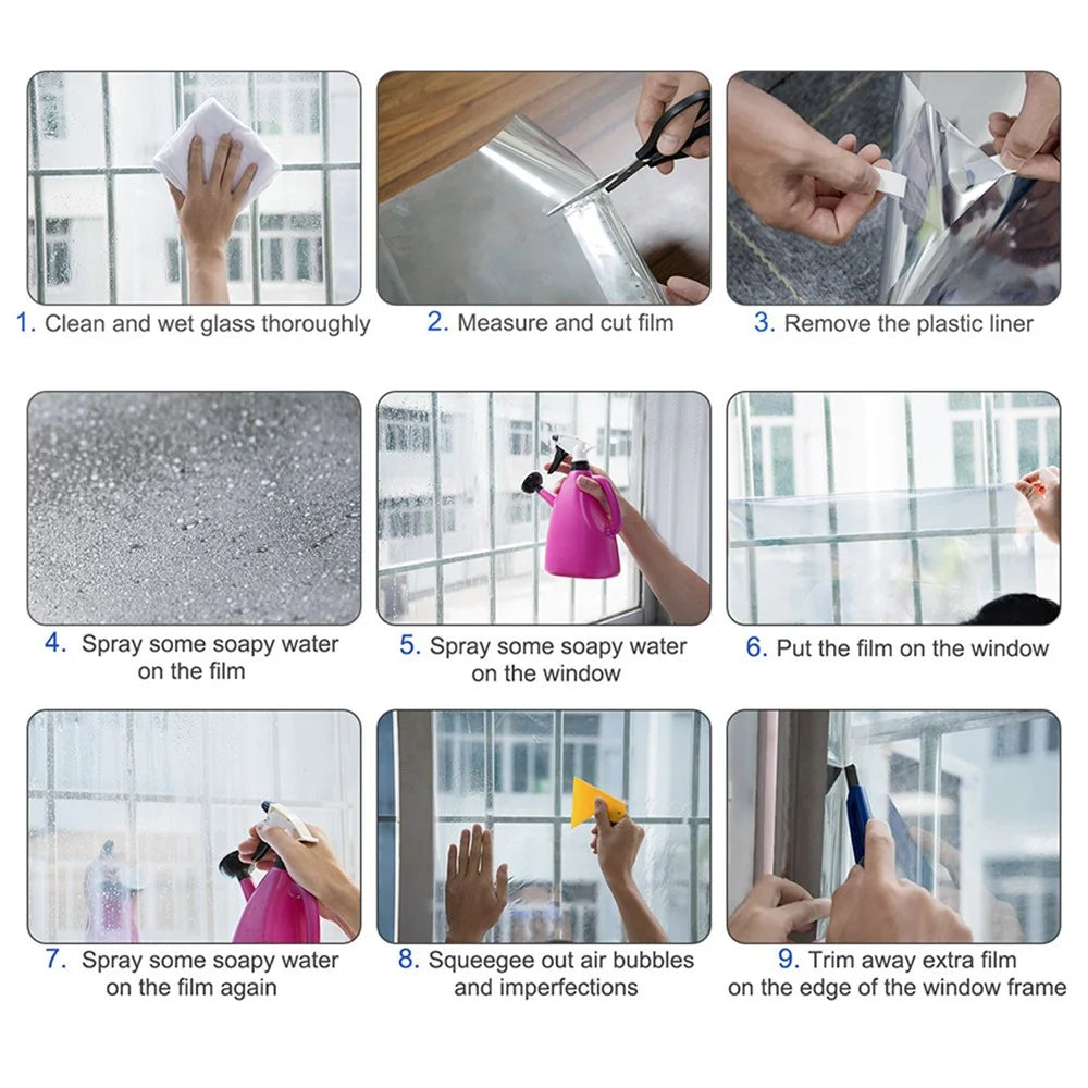 60 x 100cm Window Privacy Film Office Home Balcony One Way UV Blocking Static Cling Glass Film - Silver - 6