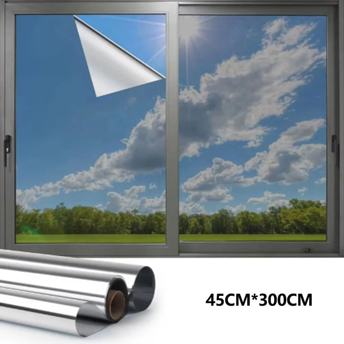 45 x 300cm Window Privacy Film Office Home Balcony One Way UV Blocking Static Cling Glass Film - Silver - 1