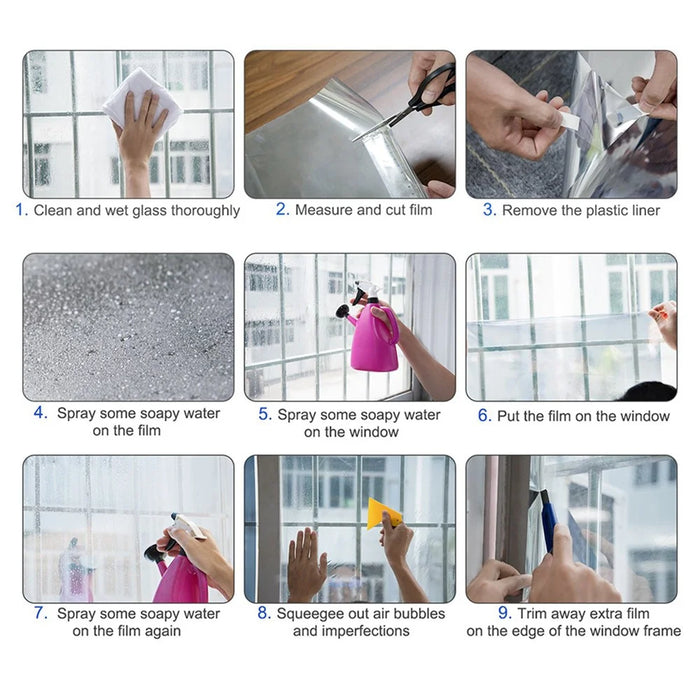 45 x 300cm Window Privacy Film Office Home Balcony One Way UV Blocking Static Cling Glass Film - Silver - 6