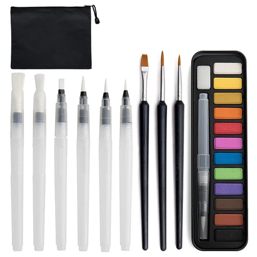 21083024 25PCS Paintbrush Kit Watercolor Paint Set 12 Colors Pigment Paste for Students, Kids, Beginners, Artists - 1