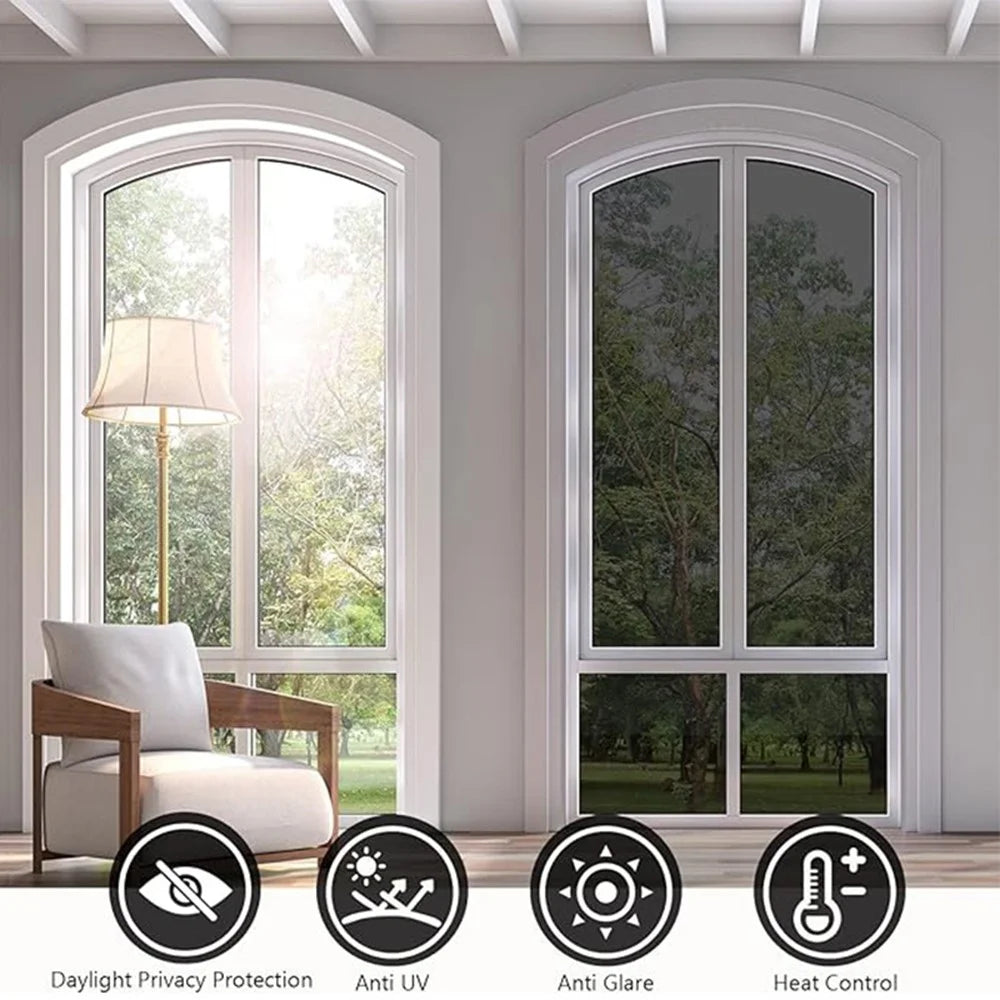 50 x 300cm Window Privacy Film Office Home Balcony One Way UV Blocking Static Cling Glass Film - Silver - 2