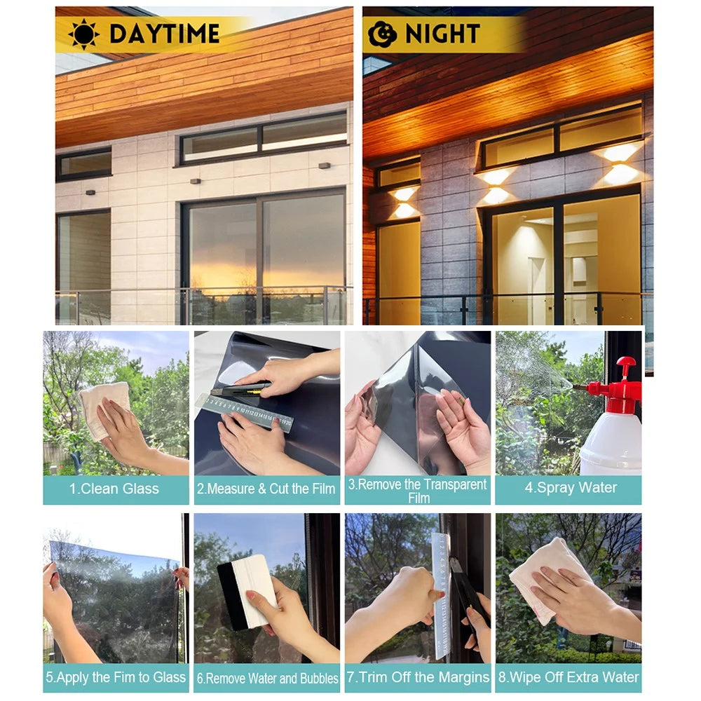 45 x 500cm Window Privacy Film Office Home Balcony One Way UV Blocking Static Cling Glass Film - Silver - 3