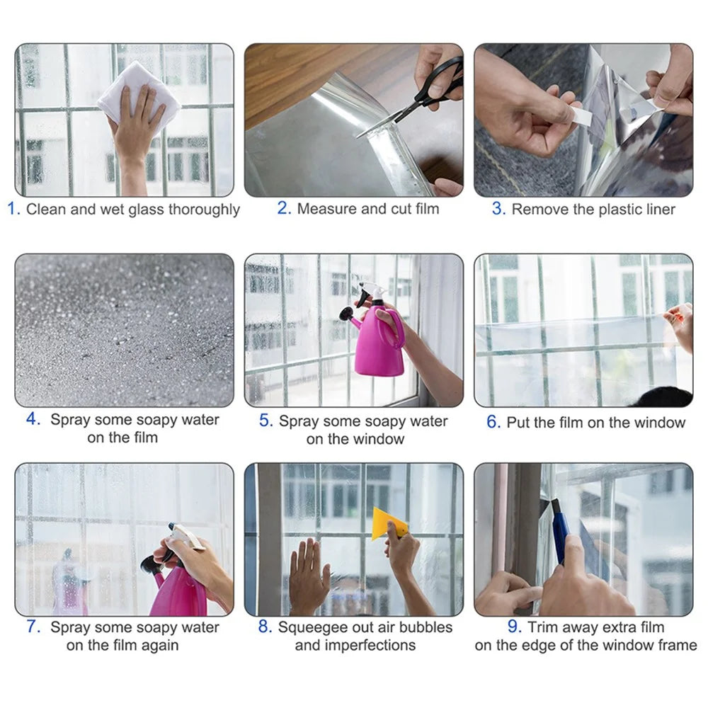 50 x 500cm Window Privacy Film Office Home Balcony One Way UV Blocking Static Cling Glass Film - Silver - 6