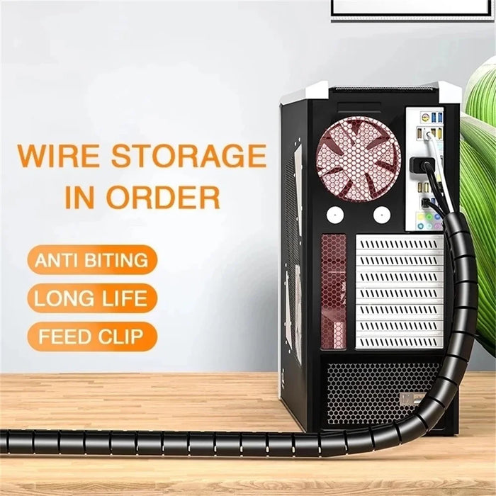 1m Cable Management PE Sleeve Computer Wire Flexible Power Cord Organizer 16mm Diameter - Black - 2