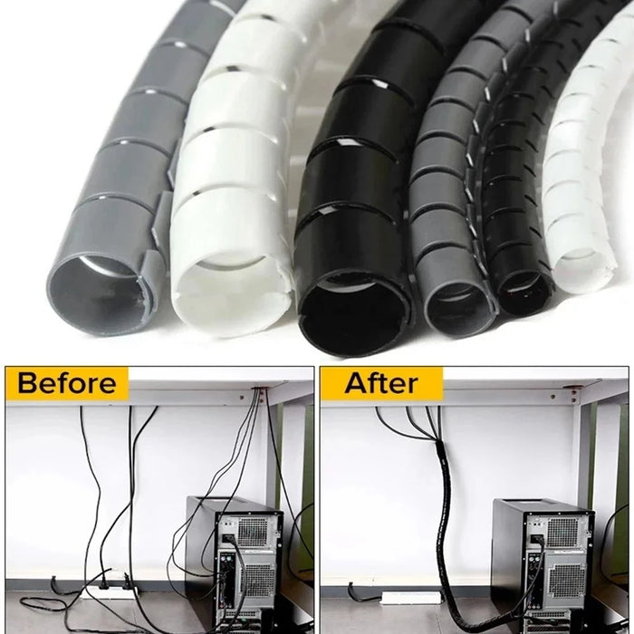 1m Cable Management PE Sleeve Computer Wire Flexible Power Cord Organizer 16mm Diameter - Black - 3
